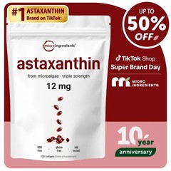 1-3 Pack | Micro Ingredients Astaxanthin 12mg Including MCT Oil, 120 Softgels