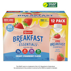 Carnation Breakfast Essentials Strawberry Shake 8 fl oz Bottles 12 Pack