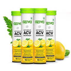 OZiva ACV Moringa Control Cravings – Lemon Masala, Pack of 4 (60 tablets)