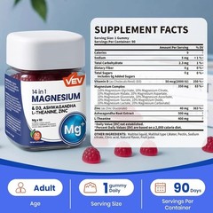 VEV 14 in1 Magnesium Complex Gummies –L|Theanine,Cortisol Supplements for Women