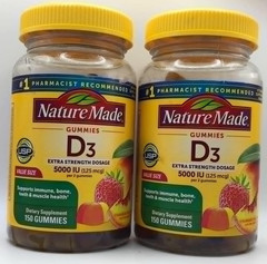 2PK Nature Made D3 5000 IU ~ 150 Gummies EA~ EXP 3/27 ~ Strawberry Peach Mango