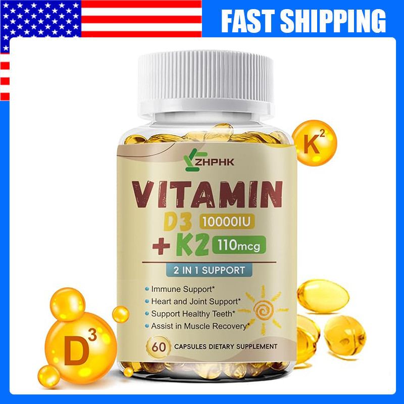 Powerful Vitamin D3 K2 Capsules – Extra Strength D3 K2 Supplements with 10000 IU