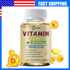 Powerful Vitamin D3 K2 Capsules – Extra Strength D3 K2 Supplements with 10000 IU
