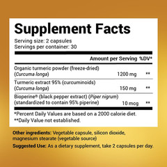 Dr. Berg Turmeric Curcumin Supplement with Bioperine, 1350mg, 60 Capsules