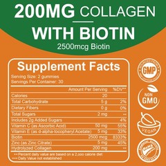 Premium Hydrolyzed Collagen Gummies with Vitamin C, Zinc & Biotin – 60 Gummies