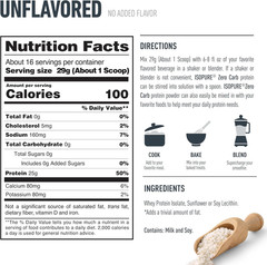Zero Carb 100% Pure Whey Isolate Protein Powder, Gluten Free, with Vitamins, Unf
