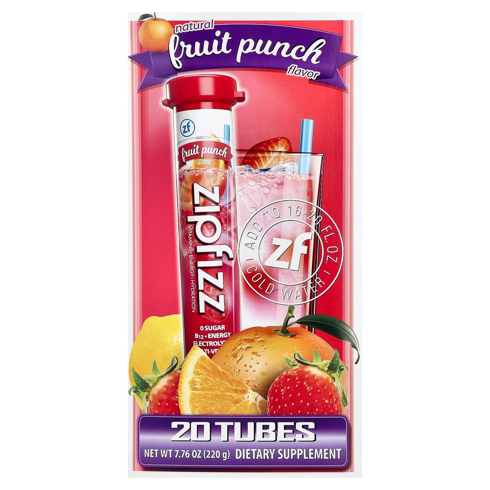 2 X Zipfizz, Energy Drink Mix, Fruit Punch, 20 Tubes, 0.39 oz (11 g) Each