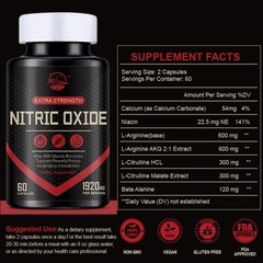 Nitric Oxide 60 Capsules 1920mg | L Arginine & L Citrulline | Highest Potency