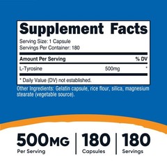 Nutricost L-Tyrosine 500mg – 180 Capsules – Gluten Free & Non-GMO