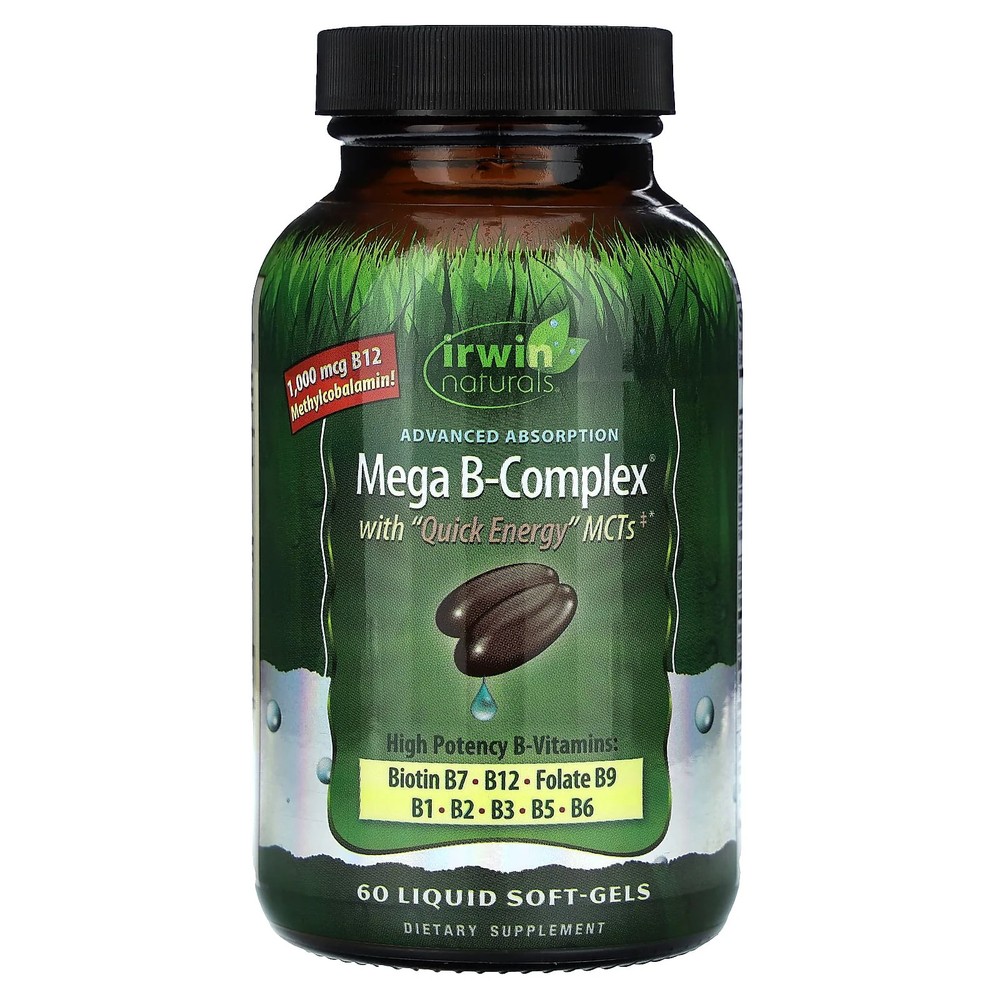 2 X Irwin Naturals, Mega B-Complex with Quick Energy MCT’s, 60 Liquid Soft-Gels