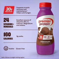 Premier Protein Shake, Chocolate, 30g Protein, No Added Sugar 11.5 fl oz 12 Pack