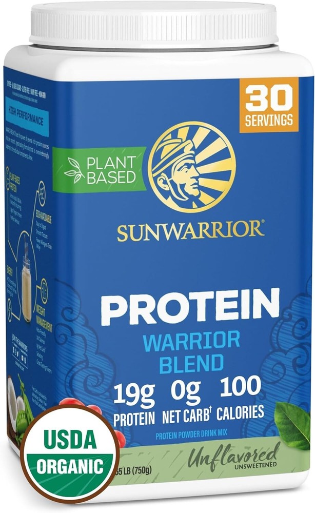 Sunwarrior Warrior Blend Organic Vegan Protein Powder BCAA Unflavored 1.65 lbs