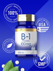 Vitamin B-1 Thiamin | 100mg | 300 Tablets | Non-GMO & Gluten Free | by Carlyle