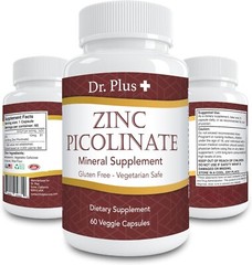Dr.Plus Zinc Picolinate Mineral Supplement 10mg Gluten Free 60 Veggie Capsules