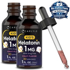 2 Pack Kids Melatonin Liquid 1mg Fruit Flavor 1 oz (30 mL) 30 Servings Each