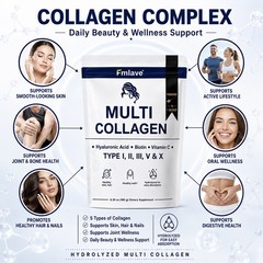 Multi Collagen Peptides Powder Type I II III V X VitaminC Biotin Hyaluronic Acid