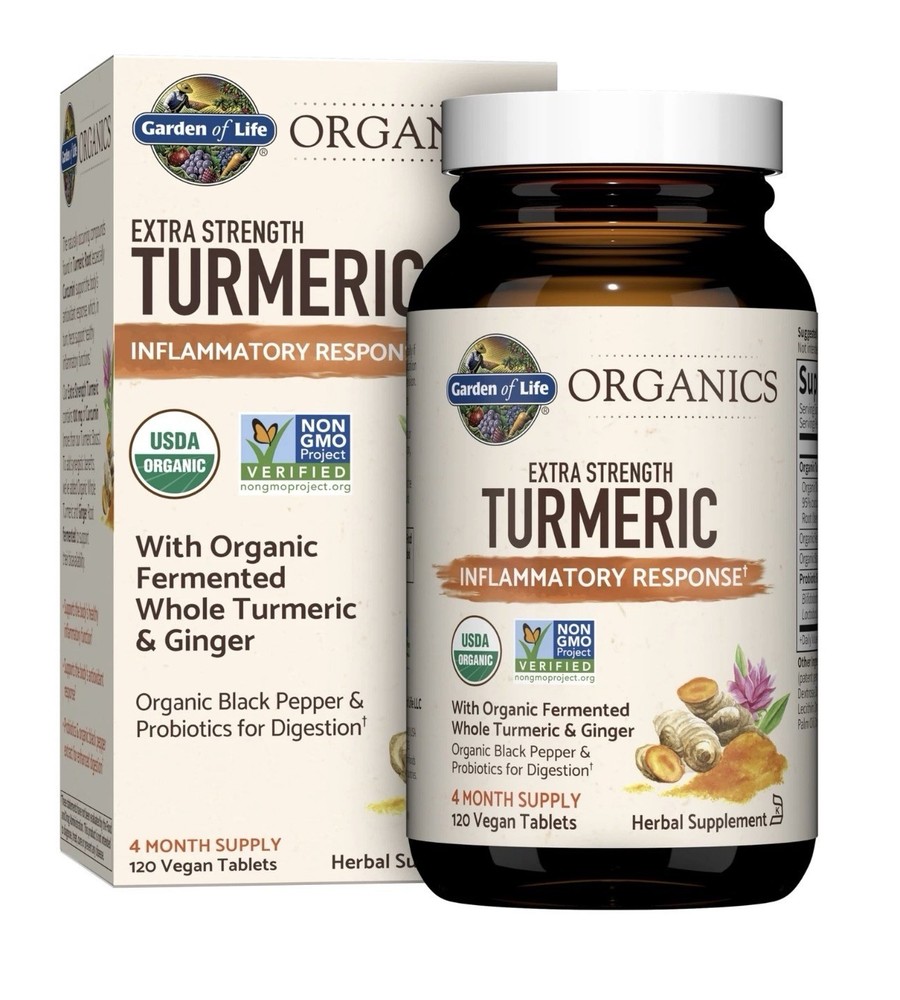 Organic Turmeric Curcumin Probiotics Supplement Extra Strength 120 Tablets Vegan