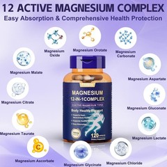 Magnesium Complex Supplement, 700 mg, 12 in 1 High Absorption Chelated Magnesium