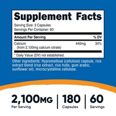 Nutricost Calcium Citrate (2,100mg) 180 Vegan Capsules – GMO-Free, Gluten-Free