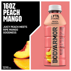 BODYARMOR LYTE, Peach Mango, Electrolyte Drink, 20 Calories, 16 Fl Oz Bottles (1