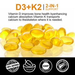 Vitamin K2 (MK7) with D3 5000 IU Supplement, BioPerine Capsules, Immune Health