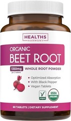 USDA Organic Beet Root Powder 1350mg Beets Per Serving, Black Pepper, 60 ct