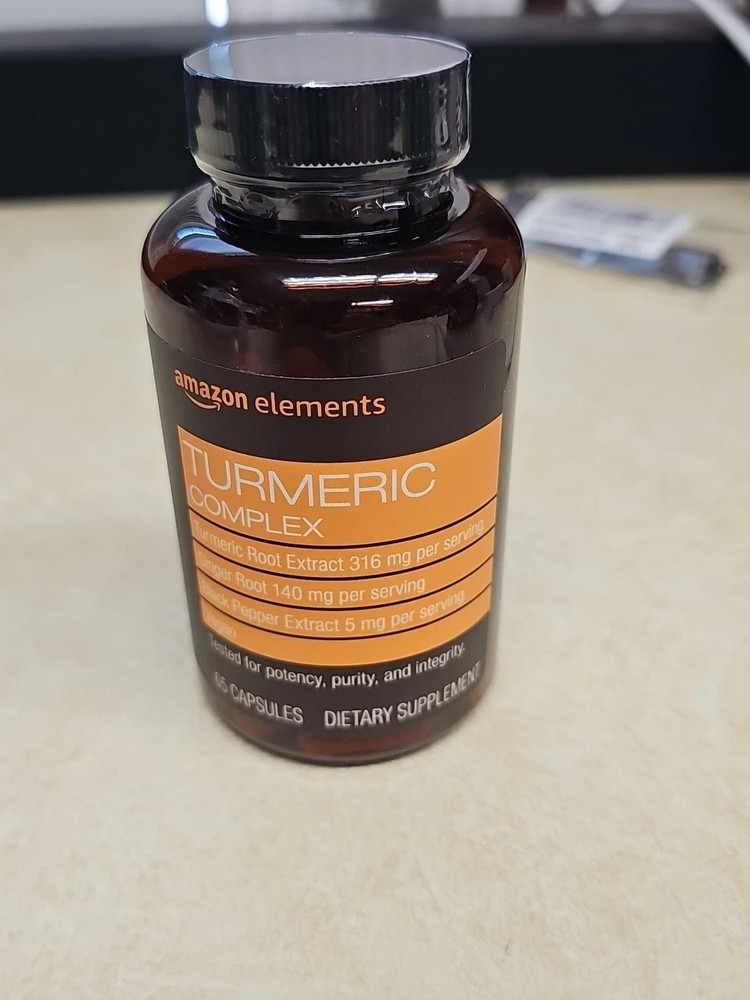 Amazon Elements Turmeric Complex Ginger Black Pepper 65 Capsules BB: 05/26