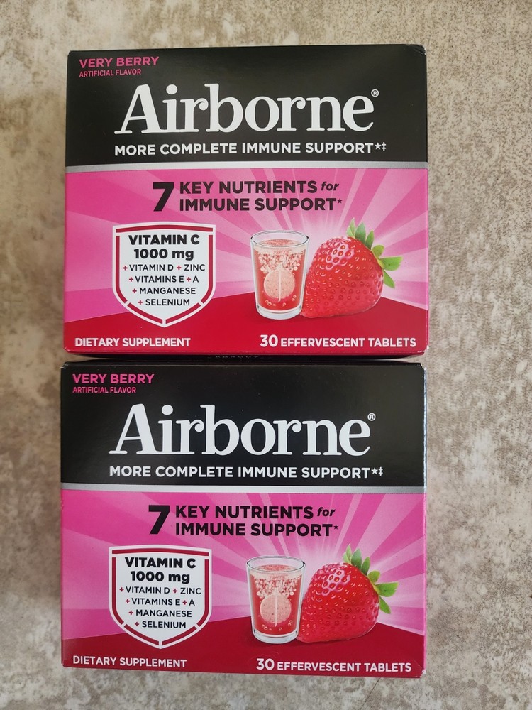 2 BOXES TOTAL 60 CT Airborne Very Berry Effervescent Tablets 30 ct x 2