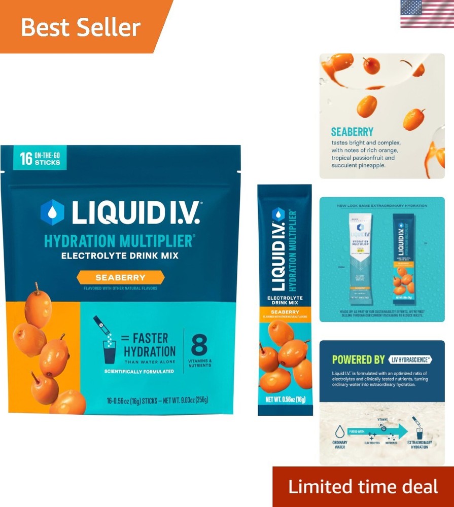 Delicious Seaberry Electrolyte Drink Mix – 3x Hydration, 16 Convenient Servings