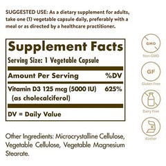 Solgar Vitamin D3 (Cholecalciferol) 125 mcg (5000 IU) 240 Vegetable Capsules