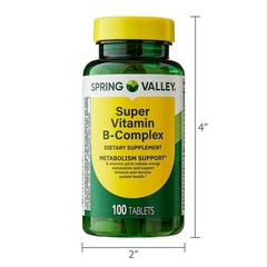 Spring Valley Super Vitamin B-Complex 100 Tablets Metabolism Support No Colors