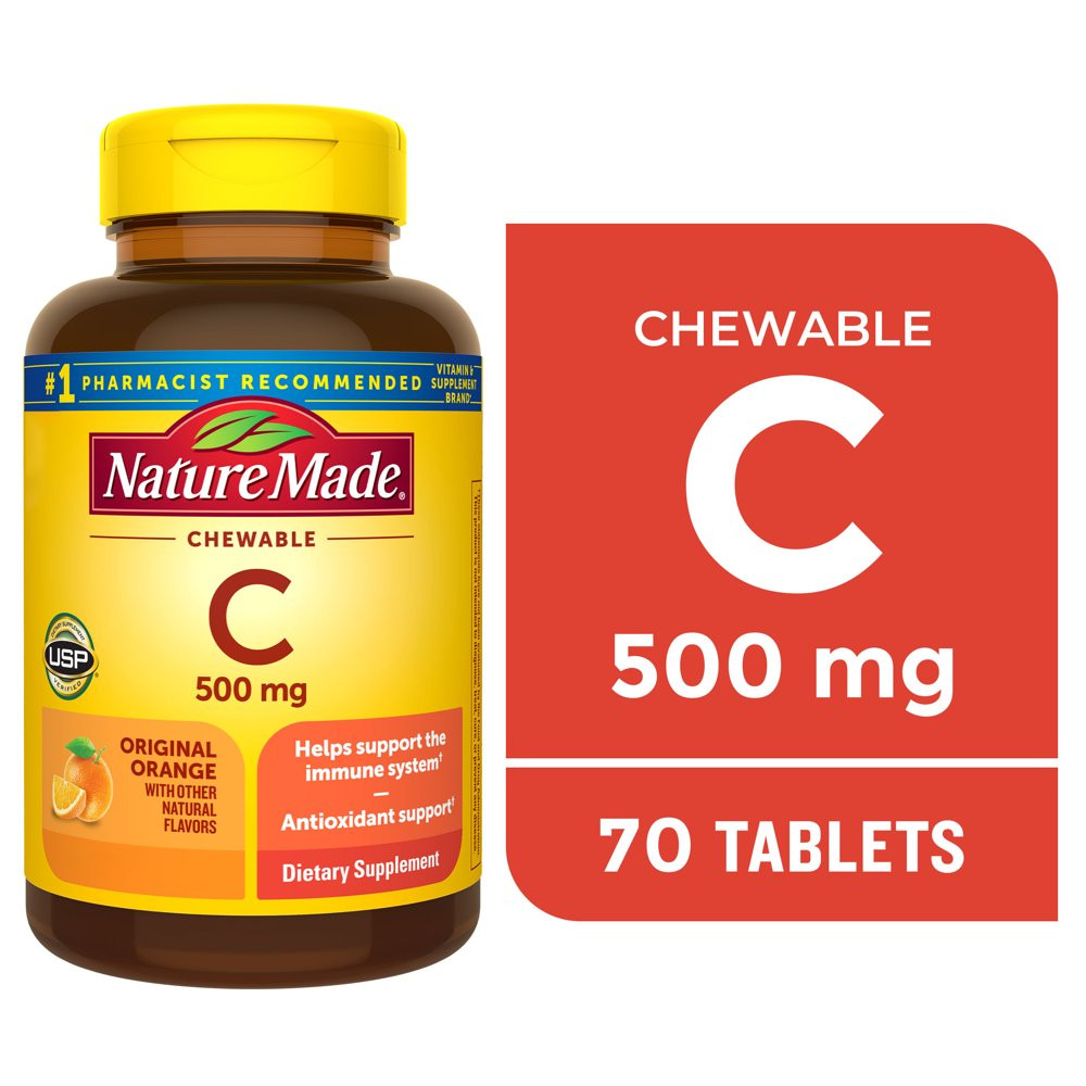 Nature Made Vitain C 500 mg Chewable Tablets, Dietary Supplement, 70 Count