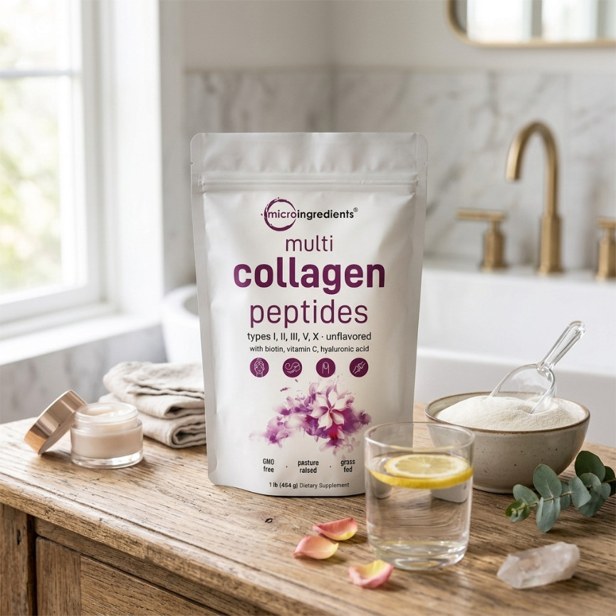 Micro Ingredients Multi Collagen Peptides Powder 16oz – Type I II III V X Unflav