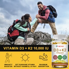 240 Vitamin D3+K2(MK-7)Capsules 250mcg For Immune&Bone Health 10,000IU 2 Bottles