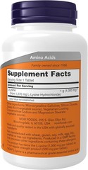 NOW Foods L-Lysine 1000mg 100 Tablets Double Strength Essential Amino Acid Vegan