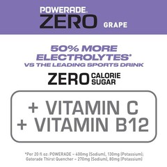 8 Pack 20 Oz POWERADE Electrolyte Enhanced Zero Sugar Grape Flavor Sports Drink