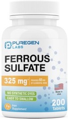 Puregen Labs Ferrous Sulfate 325 mg 65 mg Elemental Iron High Potency 200 Tabs