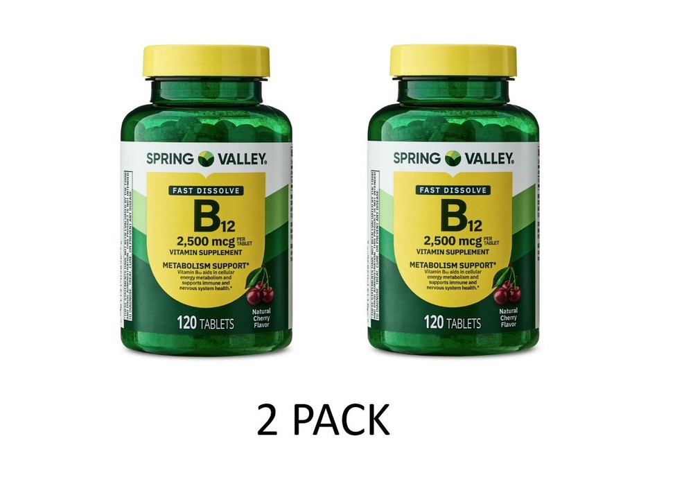 2 PACK Spring Valley Vitamin B12Quick Dissolve Tablets Supplement 2500Mcg Cherry