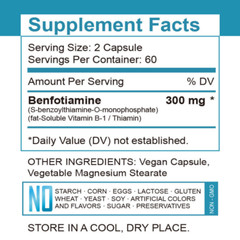Benfotiamine 300mg Veg Capsules Fat Soluble Thiamine Vit B1 NON-GMO, Gluten Free