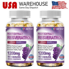 2Packs Resveratrol Extract Supplement 1200MG Maximum Natural AntiAging Capsules