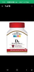 21st Century Vitamin D3 2000 IU Rapid Release Softgels Gluten Free 50 mcg 250 Ct