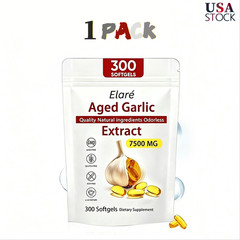 1-3PACK Elare Aged Garlic Extract, 300 Softgels, 7500mg Odorless Heart & Immune