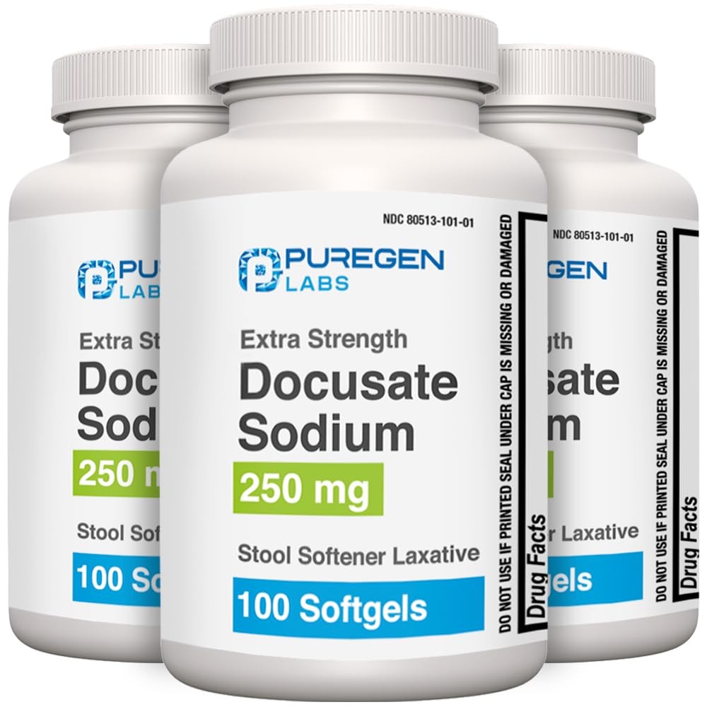 Puregen Labs Docusate Sodium 250mg Stool Softener Laxative | Gentle Constipat…