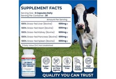 Ultimate 100% Grass Fed Beef Organs Supplement Supports 180 Count (Pack of 1)