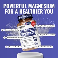 Benevolent Magnesium Glycinate 500mg – Chelated & 120 Count (Pack of 1)