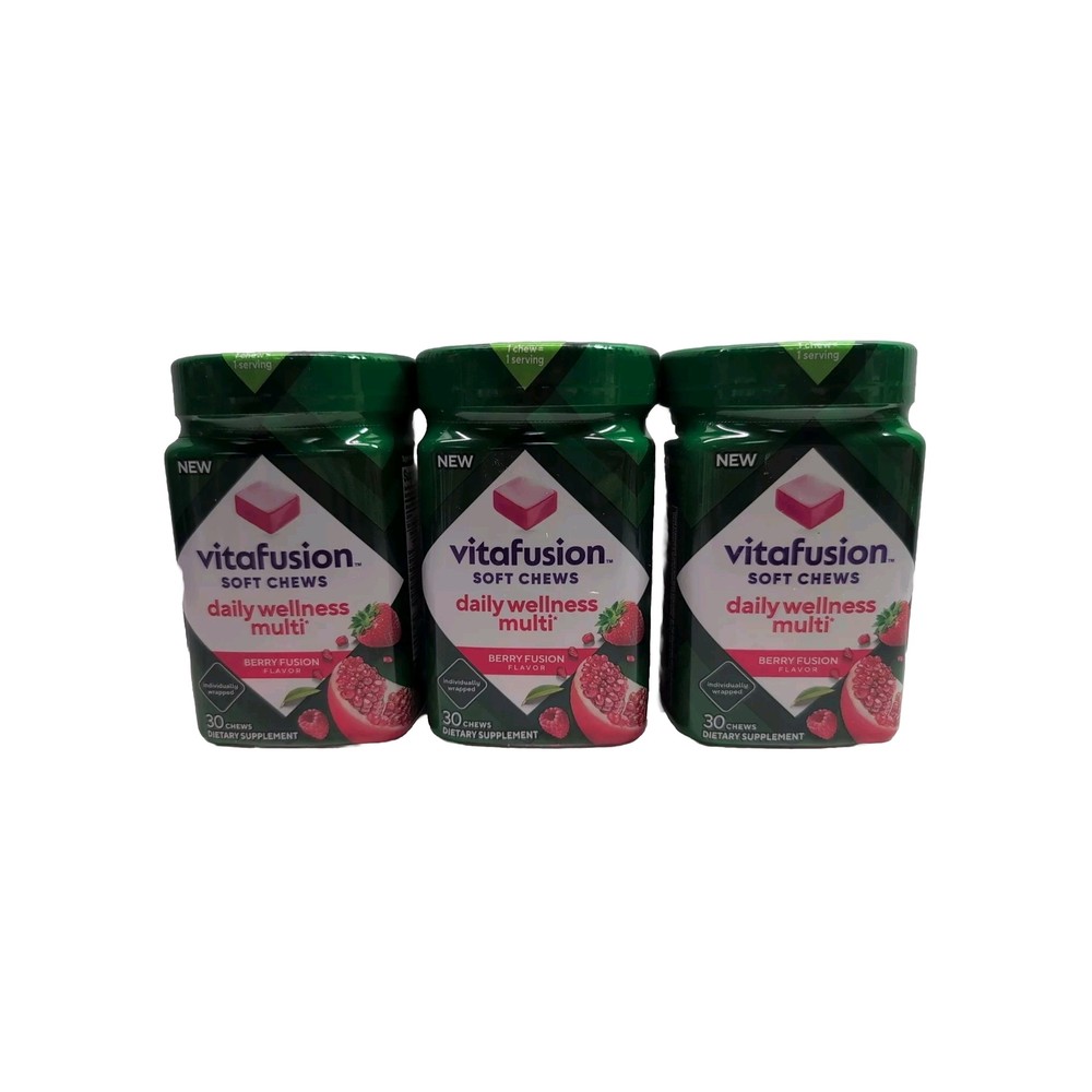 (3) Vitafusion Soft Chews Daily Wellness Berry Fusion, 30 Each. EXP 12/2025+
