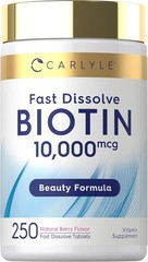 Carlyle Biotin 10000mcg | 250 Fast Dissolve Tablets | Max Strength | Vegetarian