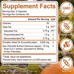 Pumpkin Seed Oil Saw Palmetto 3000mg Softgels Cold Press Virgin Oil Phytosterols