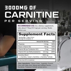 Cutler Nutrition Liquld Carnitine 3000 for Energy andRecovery Support Dietary IT