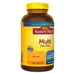 Nature Made Multivitamin For Him with No Iron, 300 Count (Pack of 1), Yellow